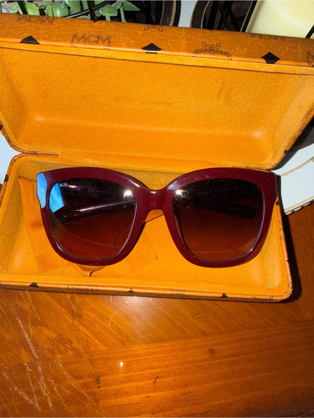 MCM Women's Burgundy Frame Sunglasses with Grey-Burgundy Gradient Lenses